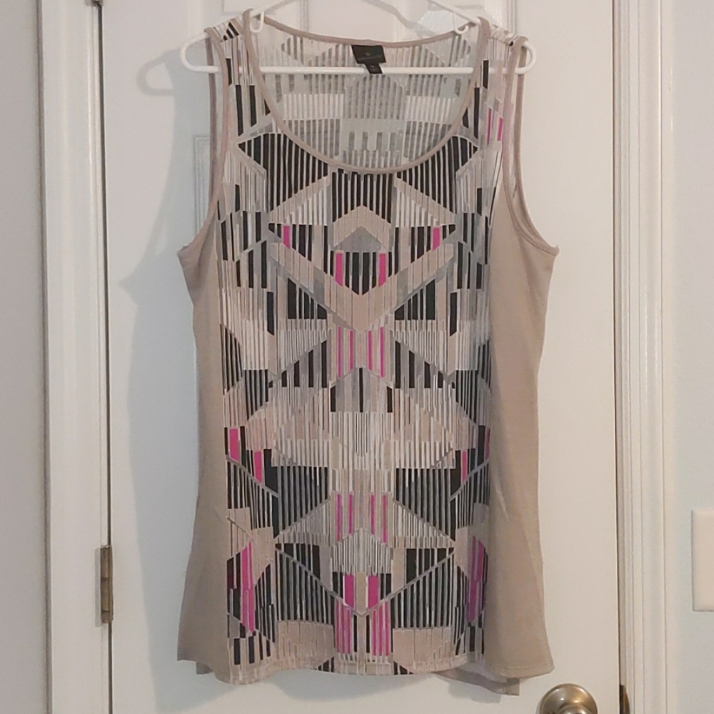 3/$30 Worthington NWOT Geometric Sheer Pink Black Top
